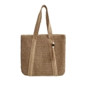 Große Stroh-Tragetasche in hellem Naturbraun mit stilvollem Quasten-Detail für Damen - Groß / Khaki