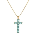 Collana a croce dorata con pietre di zircone blu acquamarina su catena a maglia - Gemma Rettangolare / Blu