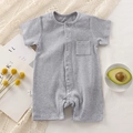 Pagliaccetto neonato grigio a maniche corte in cotone a coste con bottoni frontali - 66CM / Grigio