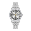 Reloj de cuarzo plateado con pavé de diamantes, calendario de fecha y correa brillante - Plata Blanco
