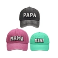 Set of three washed cotton baseball caps with PAPA MAMA MINI towel embroidery in mixed colors - Family Set (PAPA+MAMA+MINI) / Black/Pink/Green
