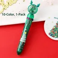 Green Christmas 10-color ballpoint pen with reindeer sequin ball and cartoon tree - 10 Colors Transparent Green Christmas Tree