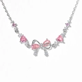 Collana in argento con pietre rosa a cuore e goccia e ciondolo a forma di fiocco - Bracciale con Fiocco Argento