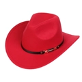Classic red felt cowboy hat with a black faux leather band and golden buckle detail - M (56-58cm) / Red (169-B)