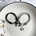 Braccialetti di coppia astronauta magnetici con corde intrecciate nere e grigie - Nero e Grigio - Magnete a Cuore Argento