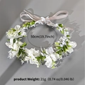 White floral fabric headband with pink ribbon for weddings, 50cm length and 21g weight - White