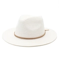 Classic white straw panama hat with brown leather band for women sun protection - M (56-58cm) / White