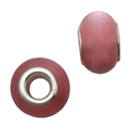 Pair of pink resin beads with silver metal core liners for DIY charm bracelets - Pink Cat Eye Large Hole Bead