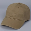 Close-up of distressed cotton baseball cap featuring STORM embroidery and frayed edges - M (56-58cm) / STORM Embroidery Distressed Style / Camel