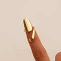 Adjustable gold plated nail ring featuring zircon insets for a stylish modern look - Polished Oval Nail Ring (10432)