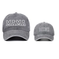 Close-up of MAMA and MINI embroidered washed cotton baseball caps for parent and child - Gray MAMA+MINI (2-Piece Set)