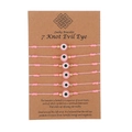 Pink handmade 7 knot evil eye bracelets set with gold beads on display card - 6Pcs Set/Pink (ZJ11938)