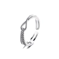 Silberner geometrischer Ring mit Unendlichkeitsknoten und Zirkonia-Kristallen - Einstellbar Offen / Verflochtener Knotenstil / Silber