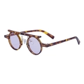 Tortoiseshell sunglasses with round purple lenses and gold star metal bar design - C8 Yellow Demi Frame Purple Lens