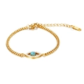 Detail van 18K vergulde roestvrijstalen armband met turquoise boze oog en kleine steentjes - Boze Oog Stijl (MS-551) / Gouden Boze Oog Armband
