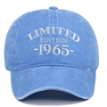 Close-up of white 1965 embroidery on sky blue washed cotton vintage baseball cap - Light Blue