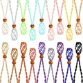Handmade woven stone holder necklace nets in 18 colors with adjustable wooden beads - Mesh Size 3-5cm / Yellow