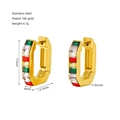 Vista detallada de pendientes dorados con circonitas de colores y dimensiones - Circonita Multicolor