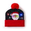 LED lighted Christmas beanie with Santa Claus pattern and festive red pompom - Black Red-Santa Glowing