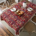 Rectangle table cloth with red bohemian geometric patterns and fringe edges - 09 / 152cm*220cm