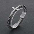 Retro stainless steel Byzantine chain bracelet with vintage cross plate for men - Antique Black (KB190504-KFC)