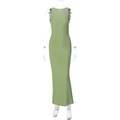 Sleeveless slim fit light green maxi dress with subtle sheen texture on white background - S / Green