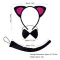 Set cerchietto orecchie di gatto nero con rosa, papillon e coda per travestimento - Set da 3 pezzi orecchie di gatto nere con interno rosa fucsia