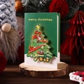 3D pop-up Christmas card in deep green with festive 3D tree and train illustration - Christmas Tree