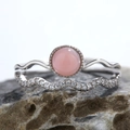 Anillo minimalista de plata 925 con una piedra rosa natural y diamantes engastados - Platino + Ópalo Rosa Natural