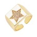 Adjustable copper ring with white enamel and star zircon inlay in gold finish - White - Star