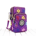 Purple nylon crossbody phone bag with mushroom print and triple zipper pockets - Purple Mushroom