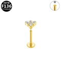 Golden G23 titanium labret stud with a flower top featuring five clear CZ stones - Gold Flower
