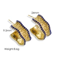 Orecchini a C in oro 14K martellato con cristalli blu, misura 24mm e peso di 8,6g - Strass Blu