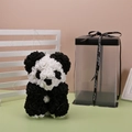 Panda-styled PE foam rose bear in a transparent gift box with black lid and ribbon - 23CM Bear+Gift Box+Light / Black & White Panda
