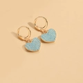 Golden hoop earrings featuring heart-shaped turquoise stone pendants in retro style - Blue Heart Style (ES2618-3)