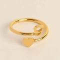 Adjustable golden ring with 3D heart and initial charm on a smooth metal band - Letter G