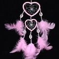 Pink heart dreamcatcher with dual woven rings, soft feathers and white seashells - 8002D Small-Pink