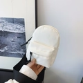 Mini nylon white crossbody bag with black zipper cords and adjustable wide shoulder strap - White