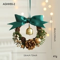 Christmas wreath with green ribbon, golden bell and pine cones, 12x10cm decoration - Green Satin Bow Style (AGHH55-2)