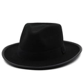 Classic black wool fedora hat with wide brim and matching grosgrain ribbon trim - M (56-58cm) / Black
