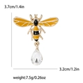Broche abeille dorée avec émail jaune et pendentif en cristal, taille 3,7 x 3,2 cm - Doré