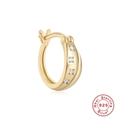 Klassische S925 Sterling Silber Gold Creolen mit vier funkelnden eingelegten Kristallen - Einzelnes Gold #2 (9mm)