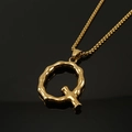 Golden 18K stainless steel hip hop necklace featuring hammered texture letter Q pendant - Gold Letter Q Pendant