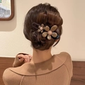 Barrette à cheveux rétro française avec fleur marron et perle rose pour femmes - Pince à Cheveux Fleur 3D / Fleur Café
