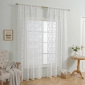 Elegant white lace sheer curtain with rose floral embroidery on a golden rod - Lantern Flower White (Rod Pocket) / W140*H100