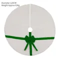 White plush Christmas tree skirt with festive green ribbon and bow, 120cm diameter - Green Bow White Base