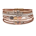 Bohemian multi-layer leather bracelet with cross charms, leaf pendant and magnetic clasp - Bohemian Leaf Bracelet Type 2