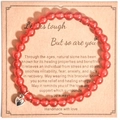 Handmade 8mm red natural stone beaded bracelet with silver heart charm and kraft gift card - Red Heart With Card Style