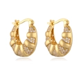 Elegantes pendientes de aro dorados tipo croissant con incrustaciones de circonita - Estilo de circón plisado retorcido / Dorado