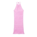 Schickes rosa gehäkeltes Neckholder-Strickkleid mit elegantem Rüschensaum - S / Rosa